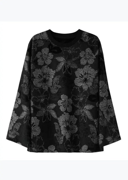 New Black Round Neck Hot Stamping Bright Silk T-shirt Spring Ha1040