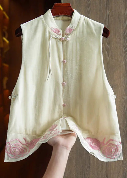 Embroidered Button Silk Velour Waistcoat Sleeveless