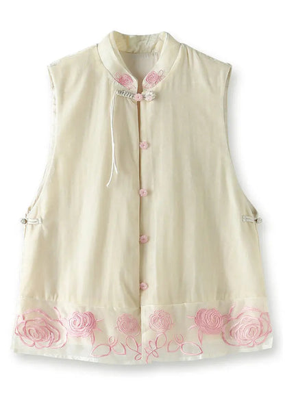 Embroidered Button Silk Velour Waistcoat Sleeveless