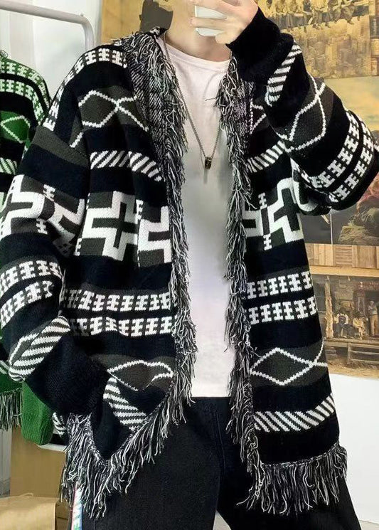 New Black Tasseled Cozy Knit Cardigans Fall Wj022
