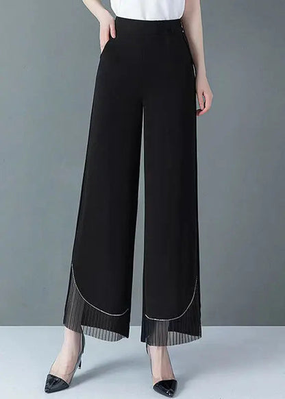 New Black Tulle Patchwork High Waist Straight Pants Spring Ha1009