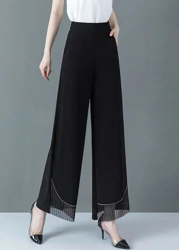 New Black Tulle Patchwork High Waist Straight Pants Spring Ha1009