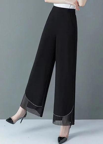 New Black Tulle Patchwork High Waist Straight Pants Spring Ha1009