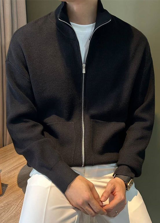 Knit Coats Spring Pockets Up New Black Zip