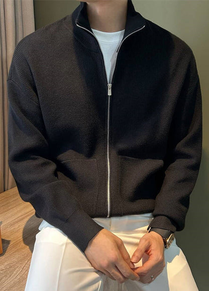 Knit Coats Spring Pockets Up New Black Zip