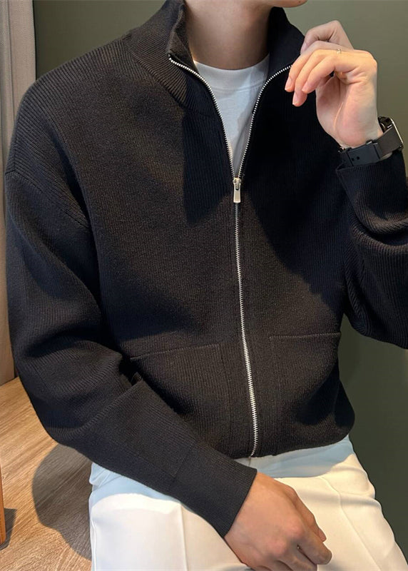 Knit Coats Spring Pockets Up New Black Zip