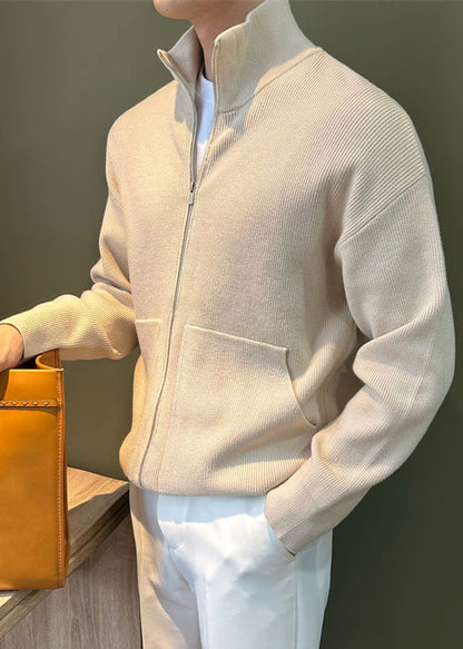 Knit Coats Spring Pockets Up New Black Zip