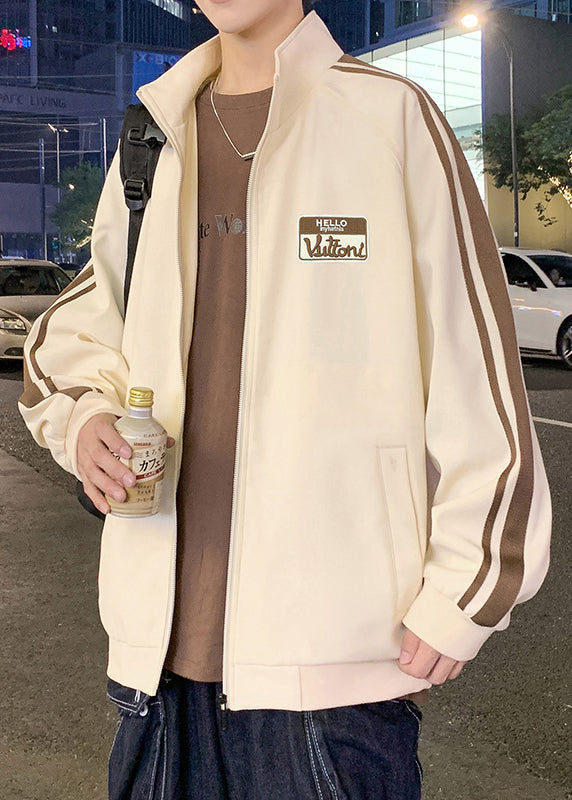 Black New Striped Spring Zip Cotton Up Coat