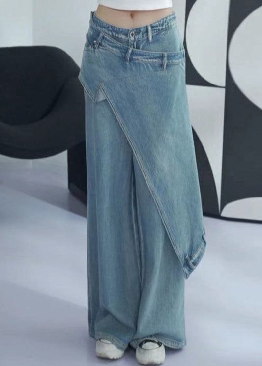 New Blue Asymmetrical High Waist Denim Pants Summer Aw1001