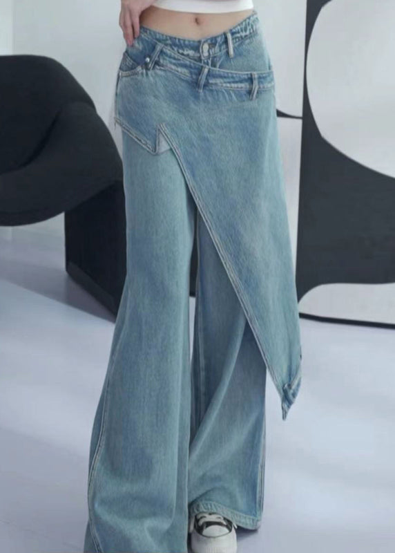 New Blue Asymmetrical High Waist Denim Pants Summer Aw1001
