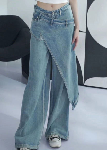 New Blue Asymmetrical High Waist Denim Pants Summer Aw1001