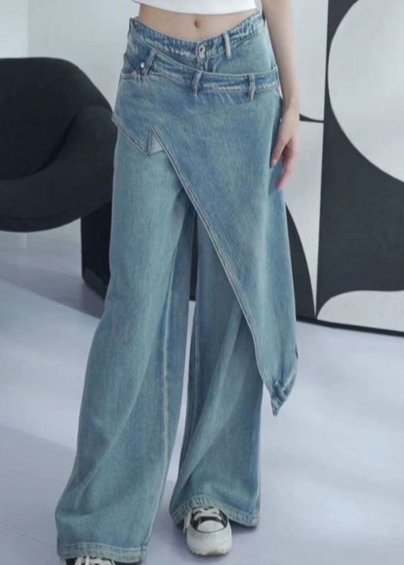 New Blue Asymmetrical High Waist Denim Pants Summer Aw1001