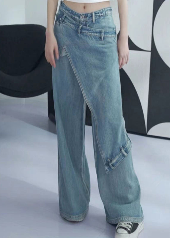 New Blue Asymmetrical High Waist Denim Pants Summer Aw1001