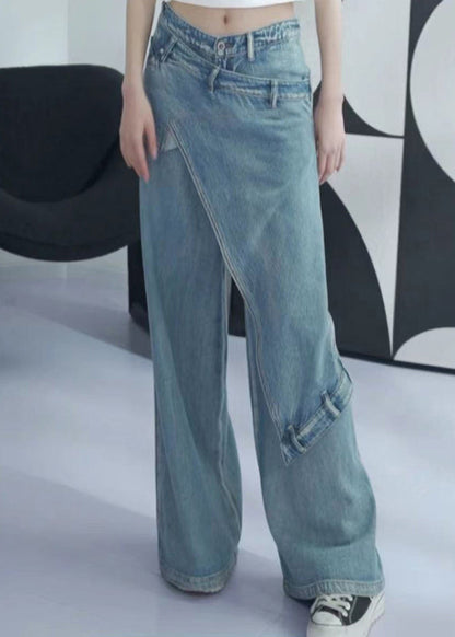 New Blue Asymmetrical High Waist Denim Pants Summer Aw1001
