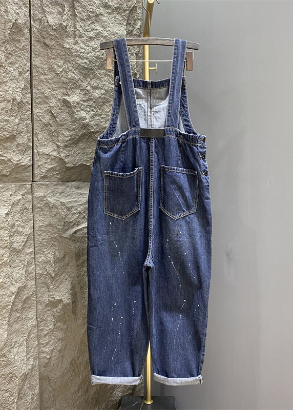 New Blue Button Pockets Denim Jumpsuits Sleeveless Kk004