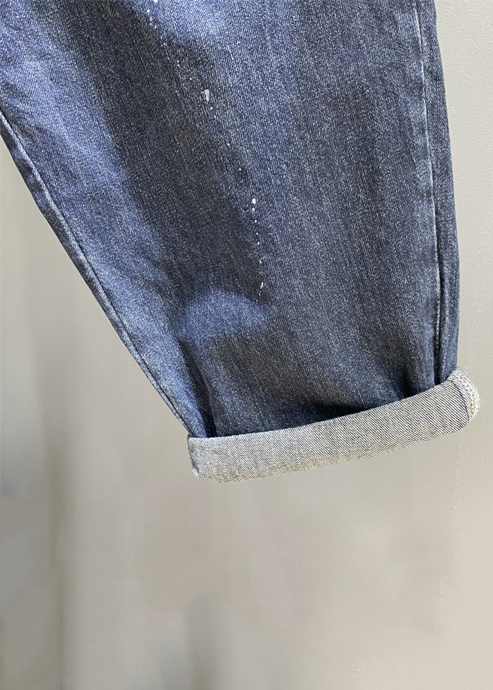 New Blue Button Pockets Denim Jumpsuits Sleeveless Kk004