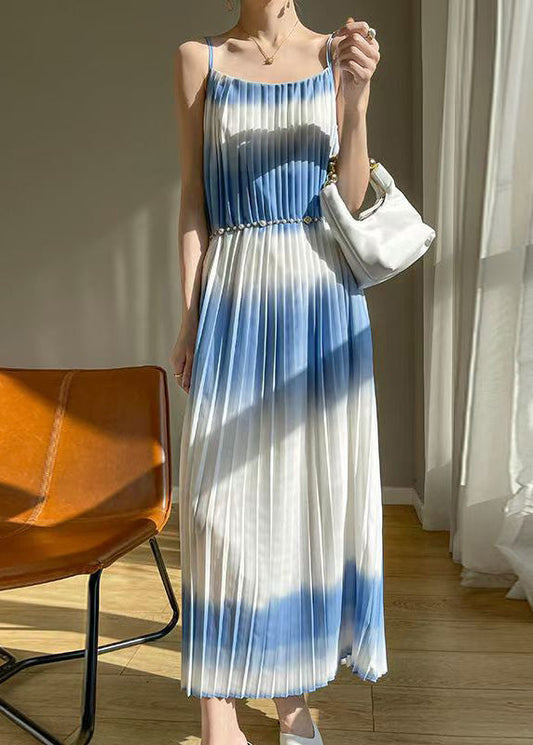 New Blue Cold Shoulder Wrinkled Cotton Long Dress Summer Ab1014