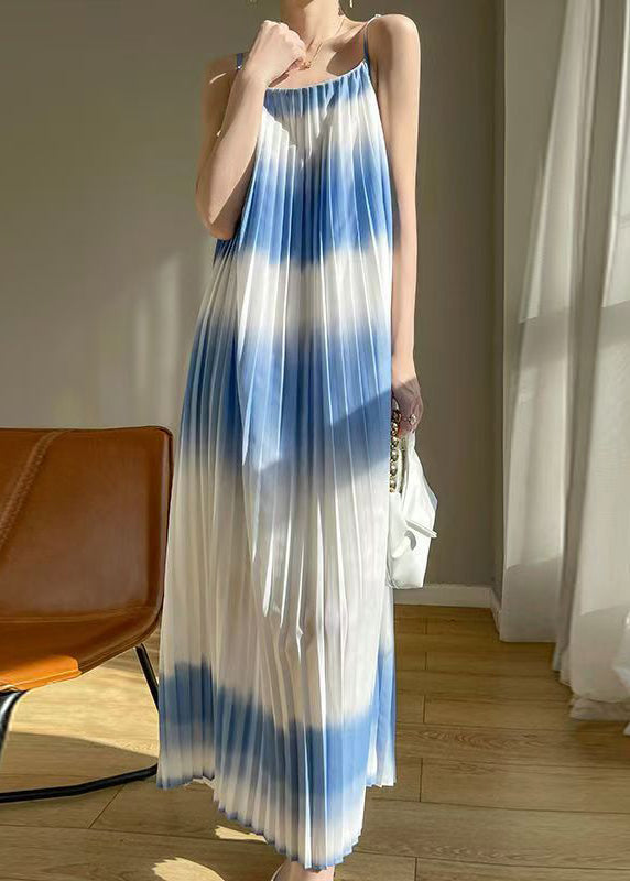 New Blue Cold Shoulder Wrinkled Cotton Long Dress Summer Ab1014