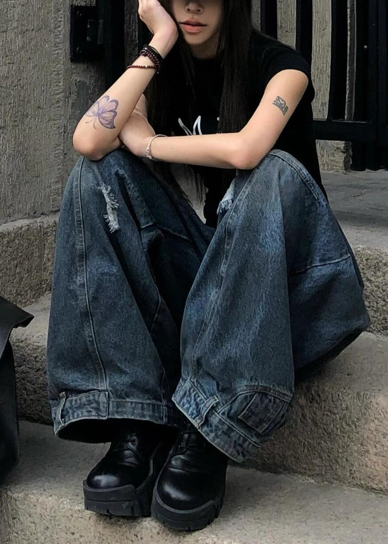 New Blue Hole High Waist Denim Pants Summer Pp037