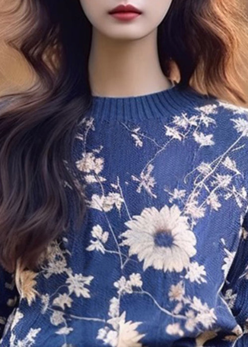 New Blue O Neck Cozy Thick Knit Sweater Winter Wx011