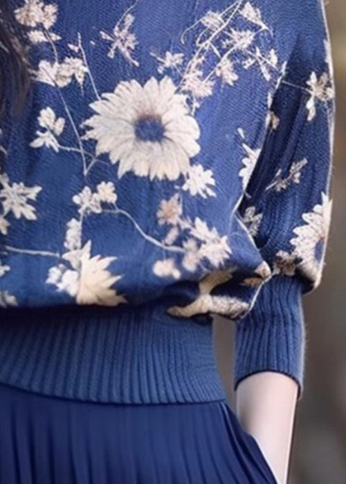 New Blue O Neck Cozy Thick Knit Sweater Winter Wx011