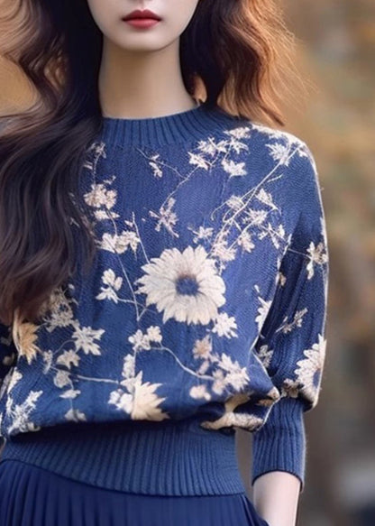 New Blue O Neck Cozy Thick Knit Sweater Winter Wx011