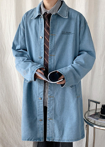 New Blue Peter Pan Collar Button Denim Coat Spring Yq012