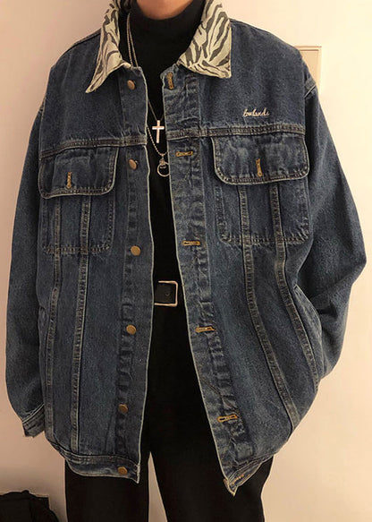 Spring Denim Blue Pan Coat Peter Pockets Collar Tc047 New