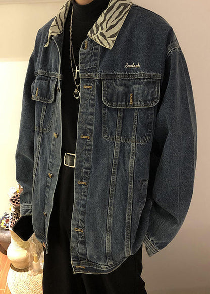 Spring Denim Blue Pan Coat Peter Pockets Collar Tc047 New
