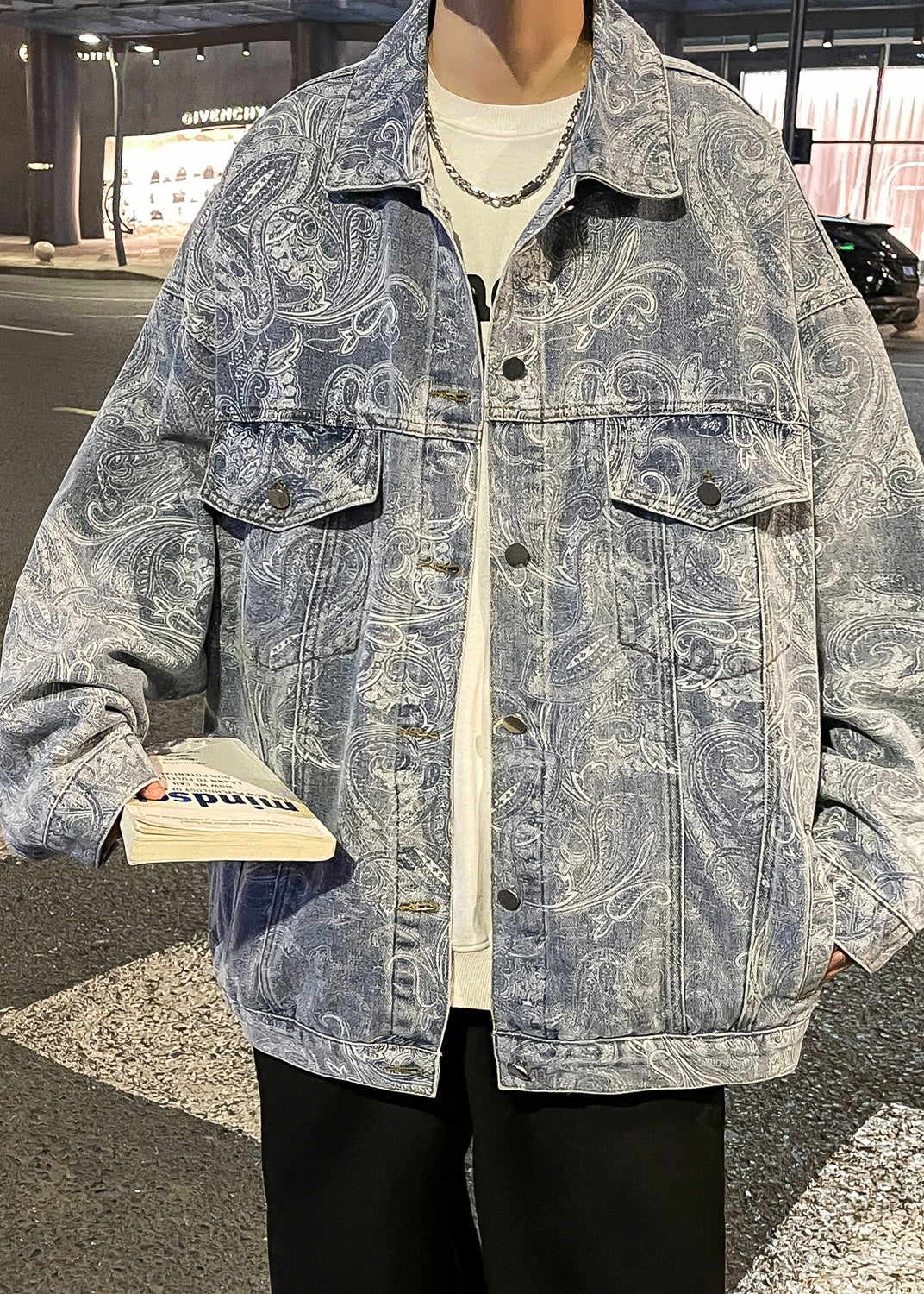 New Blue Peter Pan Collar Print Pockets Denim Coats Fall Wa023