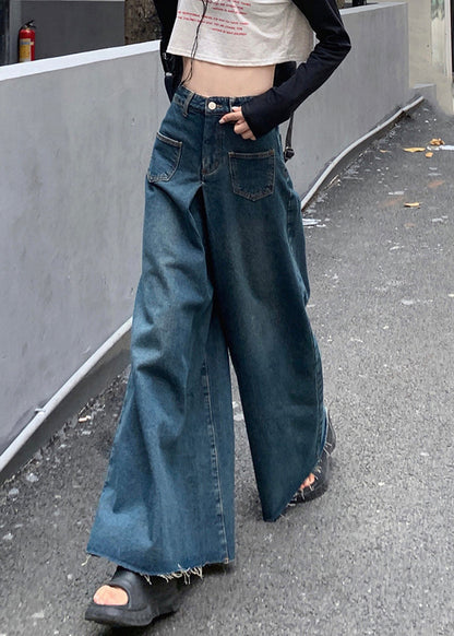 New Blue Pockets High Waist Denim Pants Fall Pp026