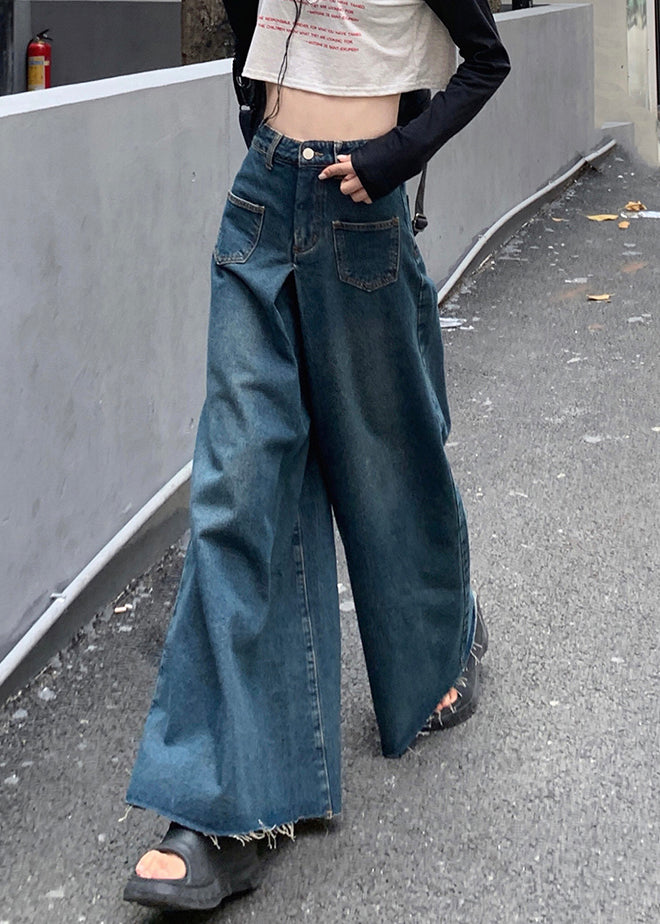 New Blue Pockets High Waist Denim Pants Fall Pp026