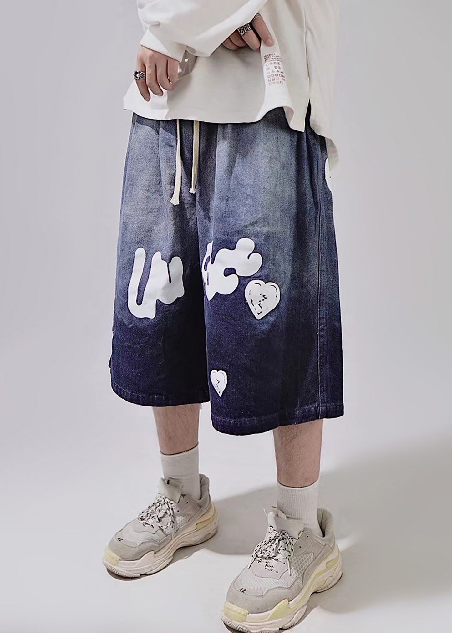 Print Lace New Waist Shorts Up Blue Summer Elastic