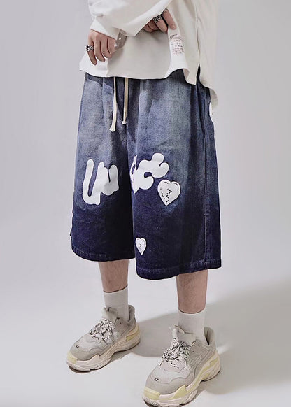 Print Lace New Waist Shorts Up Blue Summer Elastic