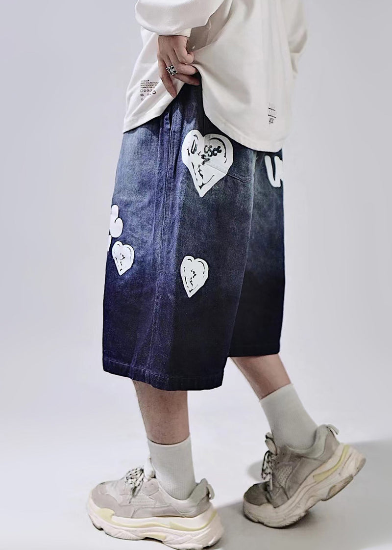 Print Lace New Waist Shorts Up Blue Summer Elastic