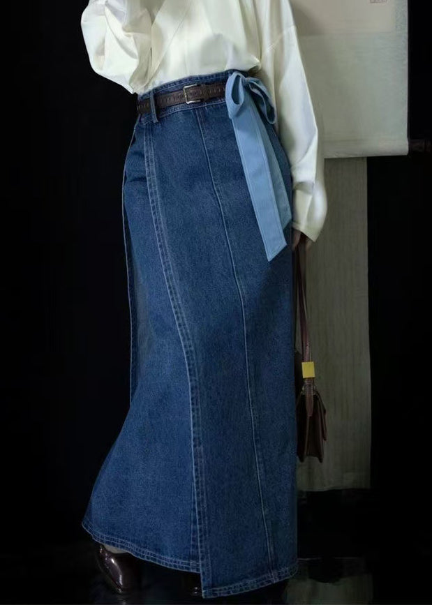 Spring New Open Side Denim Blue High Waist Skirts