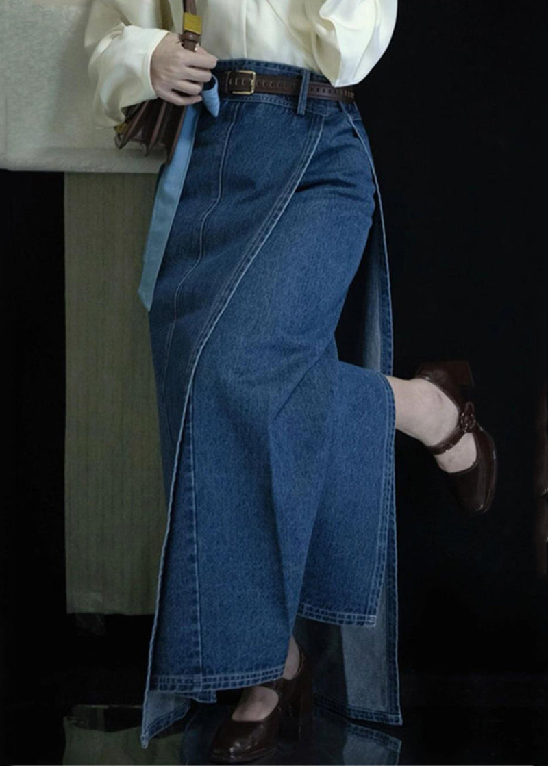 Spring New Open Side Denim Blue High Waist Skirts