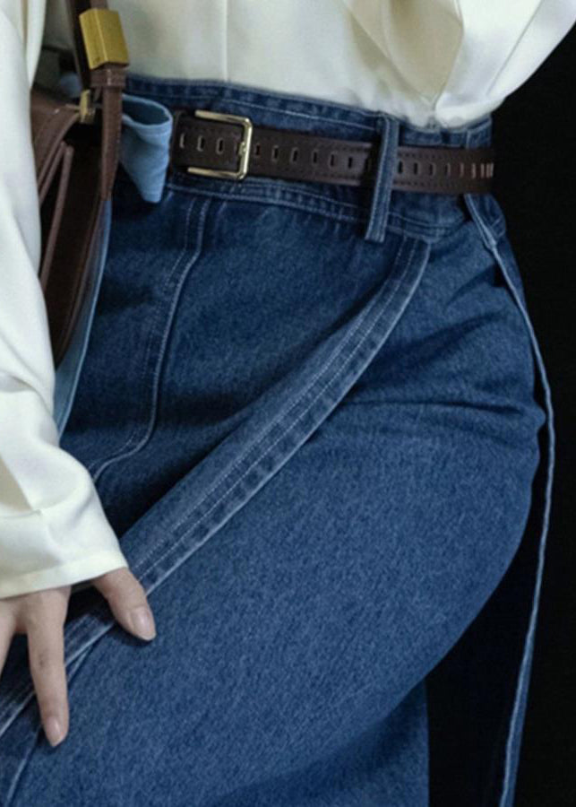 Spring New Open Side Denim Blue High Waist Skirts