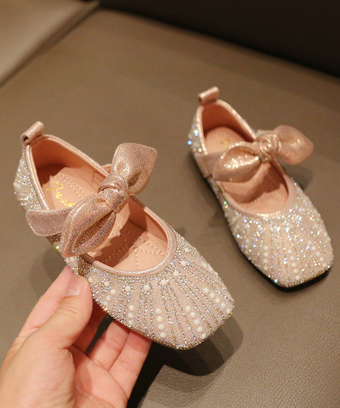 Shoes Silver New Zircon Flat Nail Kids Bow Faux Bead