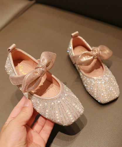 Shoes Silver New Zircon Flat Nail Kids Bow Faux Bead