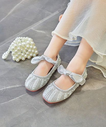 Shoes Silver New Zircon Flat Nail Kids Bow Faux Bead
