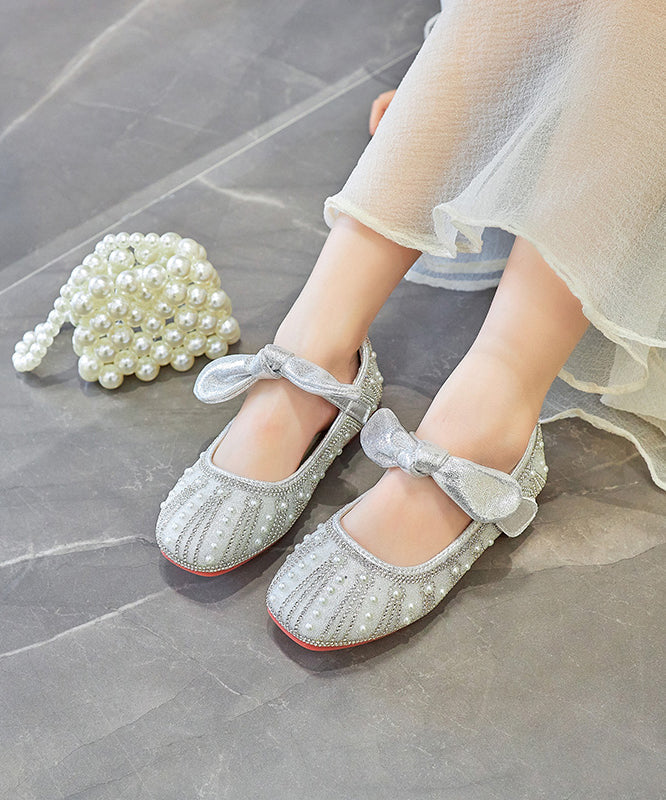 Shoes Silver New Zircon Flat Nail Kids Bow Faux Bead