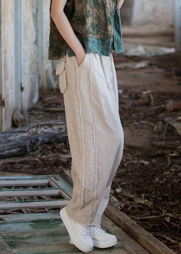 New Brick Red Pockets Drawstring Linen Pants Summer Qe028
