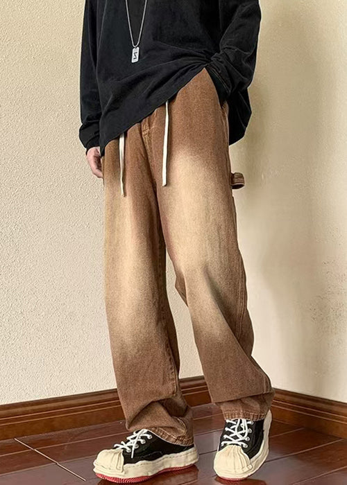 Denim New Spring Brown Waist Pants Pockets Elastic