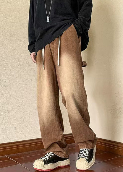 Denim New Spring Brown Waist Pants Pockets Elastic