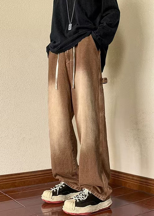 Denim New Spring Brown Waist Pants Pockets Elastic