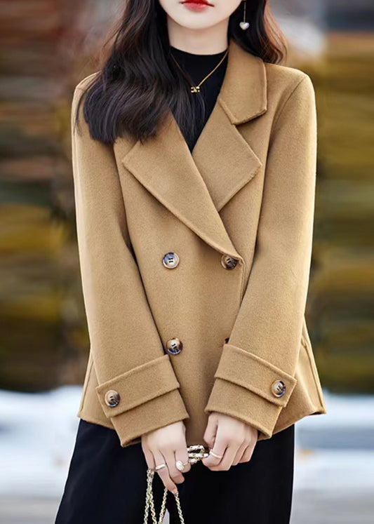 New Camel Notched Double Breast Woolen Peacoat Winter Rs037
