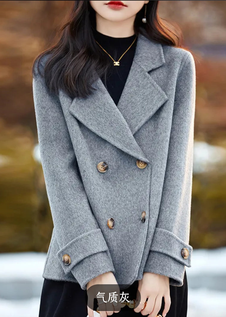 New Camel Notched Double Breast Woolen Peacoat Winter Rs037