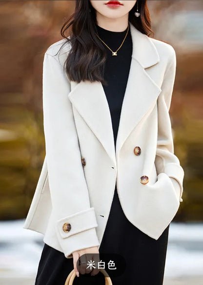 New Camel Notched Double Breast Woolen Peacoat Winter Rs037