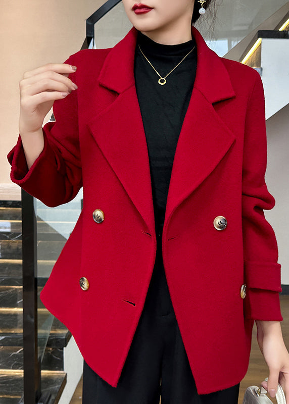 New Camel Notched Double Breast Woolen Peacoat Winter Rs037